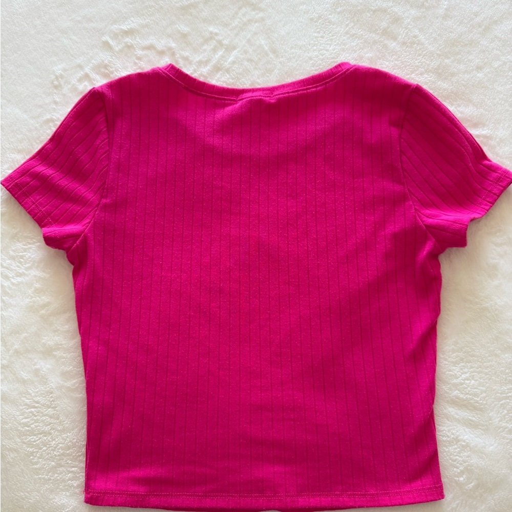 Bozzolo Hot Pink Ribbed Tee - Picture 2 of 3